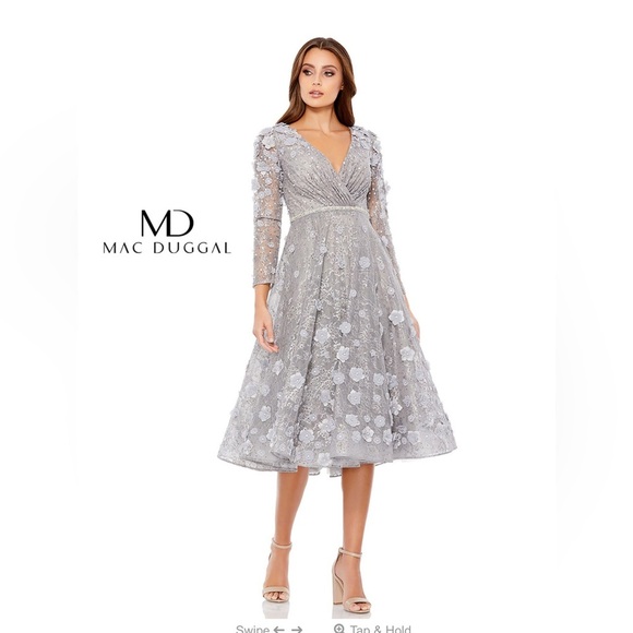 Floral Embellished Lace A-Line Cocktail Dress #67387 Color Sterling - Picture 1 of 10